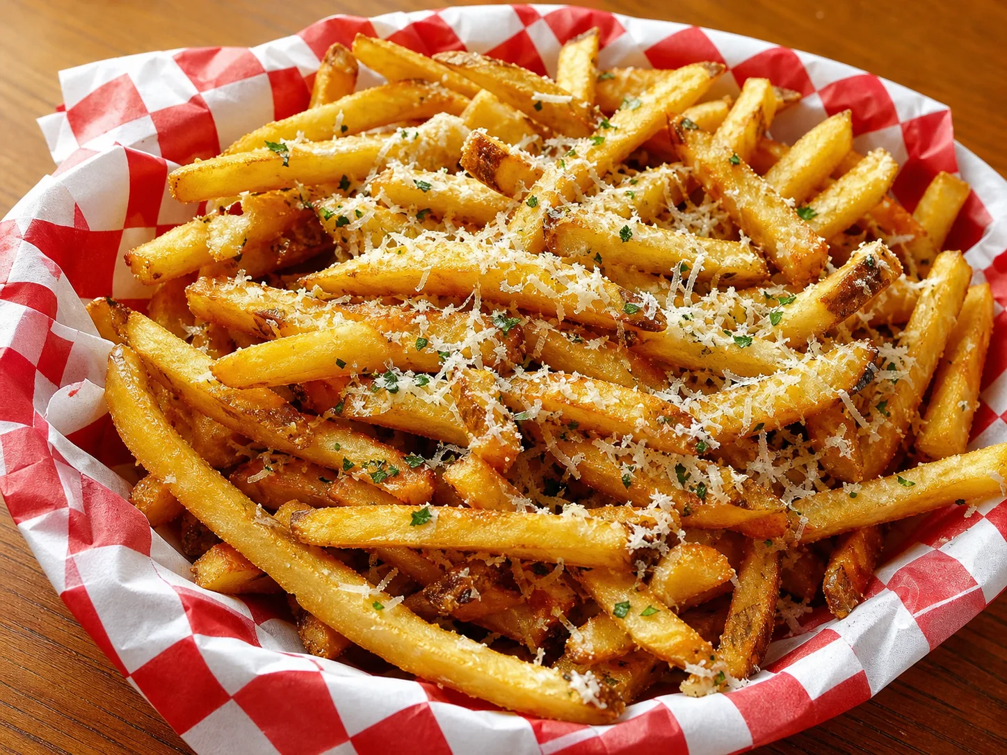 French fries generously covered with grated Parmesan